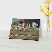 ヴィンテージ子犬イラストレーションハンデウェルペン カード (黄色い花)