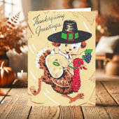 ヴィンテージ子犬トルコ感謝祭に乗る シーズンカード