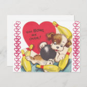 ヴィンテージ子犬ボーリングバレンタインハガキ ポストカード (正面/裏面)