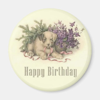 ヴィンテージ子犬誕生日磁石 マグネット
