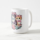 ヴィンテージ子猫が弓を着る コーヒーマグカップ (正面右)