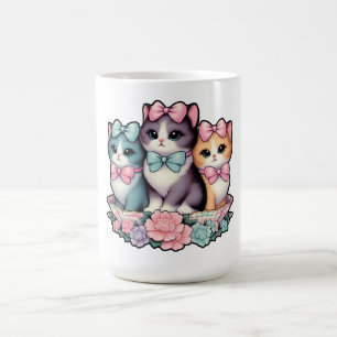 ヴィンテージ子猫が弓を着る コーヒーマグカップ