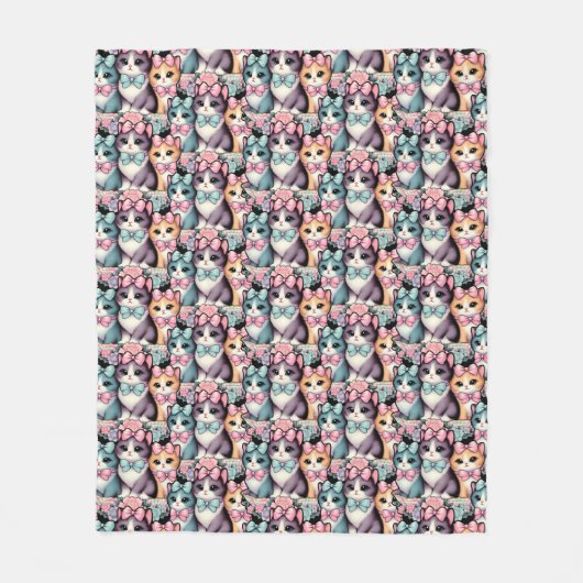 ヴィンテージ子猫が弓を着る フリースブランケット (正面)