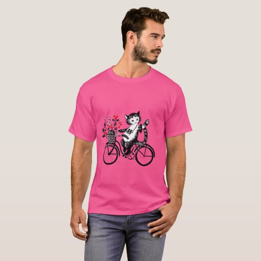 ヴィンテージ子猫が自転車に乗る Tシャツ (正面フル)