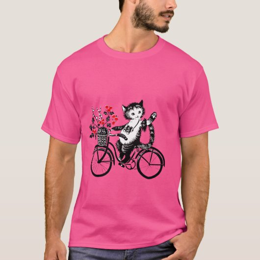 ヴィンテージ子猫が自転車に乗る Tシャツ (正面)