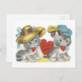 ヴィンテージ子猫の帽子のバレンタインコピー シーズンポストカード (正面/裏面)