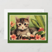 ヴィンテージ子猫の花はがき ポストカード (正面/裏面)