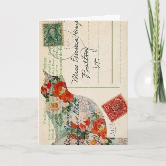 ヴィンテージ子猫はがきデジタルアート,誕生日 カード (正面)