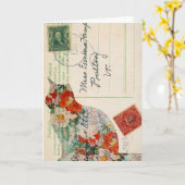 ヴィンテージ子猫はがきデジタルアート,誕生日 カード (黄色い花)