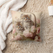 ヴィンテージ子猫バスケットピンク絵を描フローラ クッション (ブランケット)