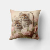 ヴィンテージ子猫バスケットピンク絵を描フローラ クッション (裏面)