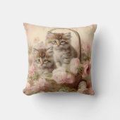ヴィンテージ子猫バスケットピンク絵を描フローラ クッション (正面)