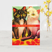 ヴィンテージ子猫レトロかわいい猫たちバレンタインデー カード (黄色い花)