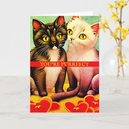 ヴィンテージ子猫レトロかわいい猫たちバレンタインデー カード (黄色い花)