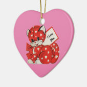 ヴィンテージ子猫付きハートオーナメント セラミックオーナメント (左)