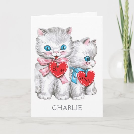 ヴィンテージ子猫名前をカスタムする&文字グリーティングカード シーズンカード (正面)