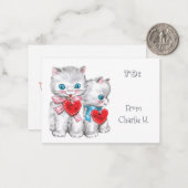 ヴィンテージ子猫教室バレンタイン ノートカード (正面/裏面インサイチュ)
