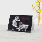 ヴィンテージ子猫料理マザーズデイカード カード (黄色い花)