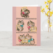 ヴィンテージ子猫誕生日グリーティングカード カード (黄色い花)