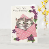 ヴィンテージ子猫誕生日グリーティングカード カード (黄色い花)