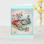 ヴィンテージ子猫誕生日グリーティングカード カード (黄色い花)