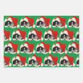 ヴィンテージ子猫&パピーレッド&グリーン3クリスマス ラッピングペーパーシート (正面2)