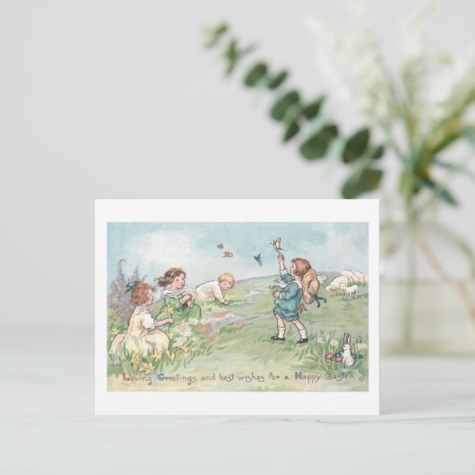 ヴィンテージ子羊とイースターバニー シーズンポストカード (スタンド正面)