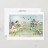 ヴィンテージ子羊とイースターバニー シーズンポストカード (正面/裏面)