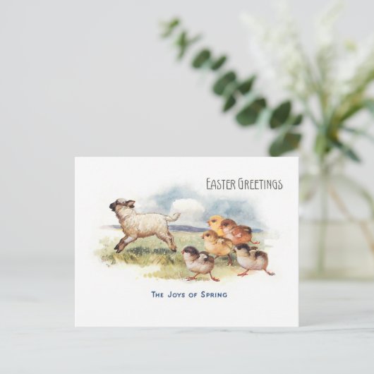 ヴィンテージ子羊とシックイースターグリーティング ポストカード (スタンド正面)