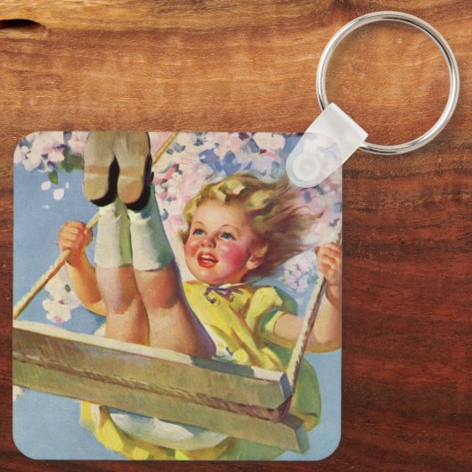 ヴィンテージ子、木に揺れる女の遊子 キーホルダー (裏面)
