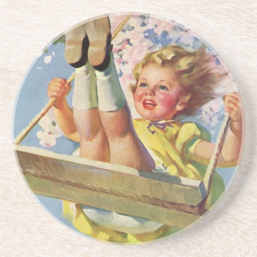 ヴィンテージ子、木に揺れる女の遊子 コースター (正面)