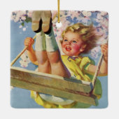 ヴィンテージ子、木に揺れる女の遊子 セラミックオーナメント (裏面)