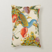 ヴィンテージ孔雀とケシのイラスト アクセントクッション (正面(垂直))