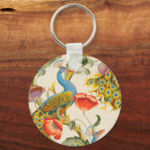 ヴィンテージ孔雀とケシのイラスト キーホルダー (正面)