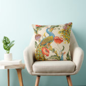 ヴィンテージ孔雀とケシのイラスト クッション (椅子)