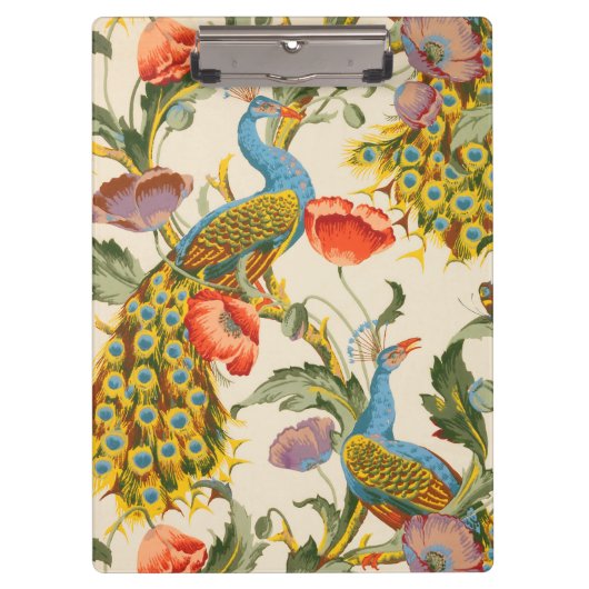 ヴィンテージ孔雀とケシのイラスト クリップボード (正面)