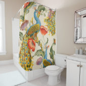 ヴィンテージ孔雀とケシのイラスト シャワーカーテン (インサイチュ)