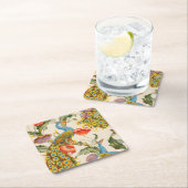 ヴィンテージ孔雀とケシのイラスト スクエアペーパーコースター (インサイチュ)