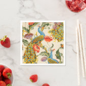 ヴィンテージ孔雀とケシのイラスト スタンダードカクテルナプキン (インサイチュ)