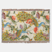 ヴィンテージ孔雀とケシのイラスト スローブランケット (正面)