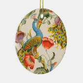 ヴィンテージ孔雀とケシのイラスト セラミックオーナメント (右)