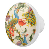 ヴィンテージ孔雀とケシのイラスト セラミックノブ (右)