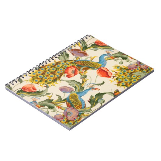 ヴィンテージ孔雀とケシのイラスト ノートブック (左側)