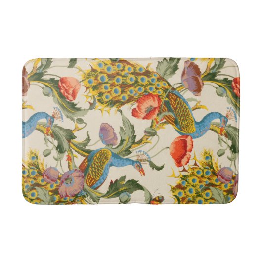 ヴィンテージ孔雀とケシのイラスト バスマット (正面)