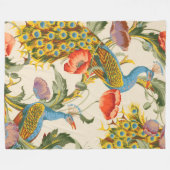 ヴィンテージ孔雀とケシのイラスト フリースブランケット (正面(横))