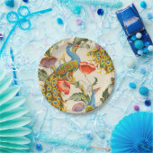 ヴィンテージ孔雀とケシのイラスト ペーパープレート (パーティー)