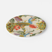 ヴィンテージ孔雀とケシのイラスト ペーパープレート (アングル)