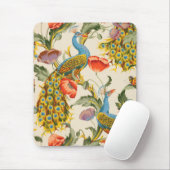 ヴィンテージ孔雀とケシのイラスト マウスパッド (マウス)