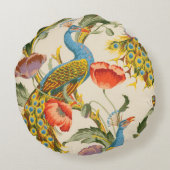ヴィンテージ孔雀とケシのイラスト ラウンドクッション (裏面)