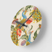ヴィンテージ孔雀とケシのイラスト ラウンド壁時計 (傾斜)